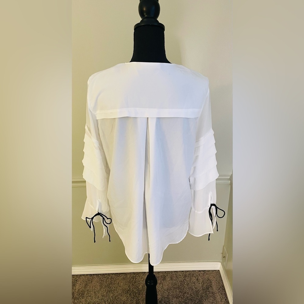 Zara Basic Sheer White Button Down Detail Sleeves… - image 3